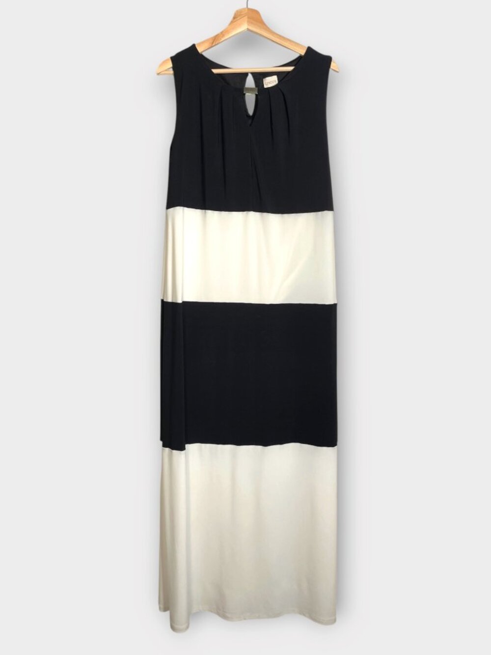 Chico’s MIA Maxi Dress Sz 3 (XL) Color Block Black White Knit Keyhole Lined